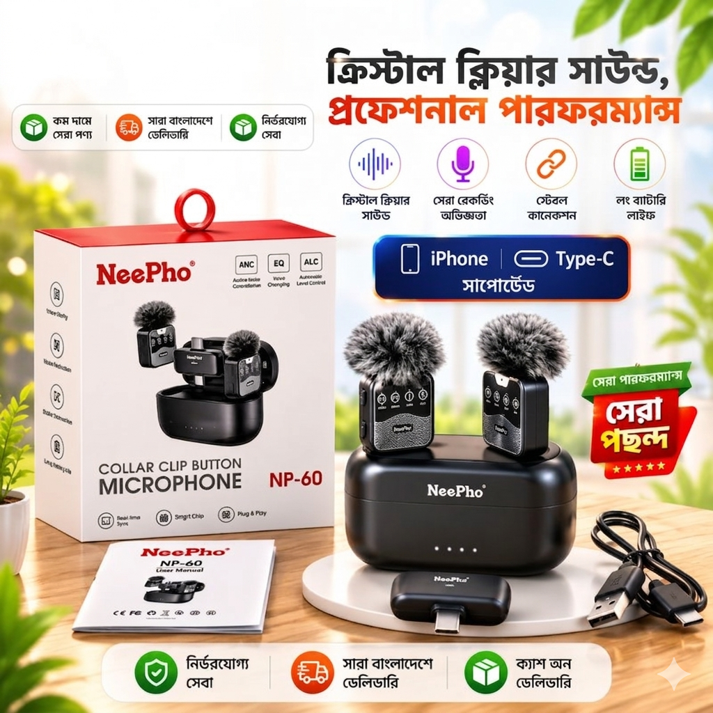 NeePho NP-60 double Wireless Microphone for type C and iPhone